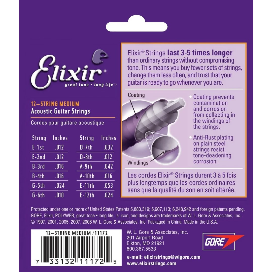 Струны для 12-ти струнной гитары Elixir 11172 12-53